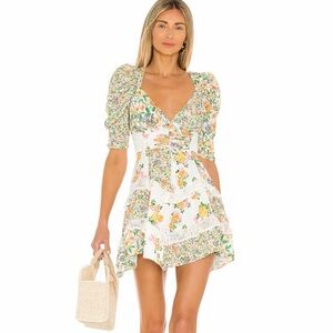 $279 For Love And Lemons Rosalyn Mini Dress in Green